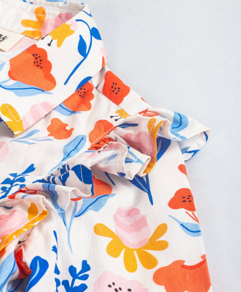 Pre-Order: Floral print full sleeves front button down top-Multi Colour