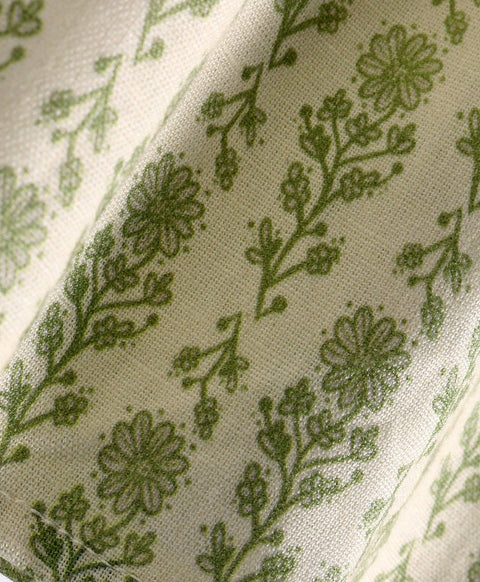 Pre-Order: All over green floral print full sleeves top with Peter Pan collars n green lace at yoke seam-Green