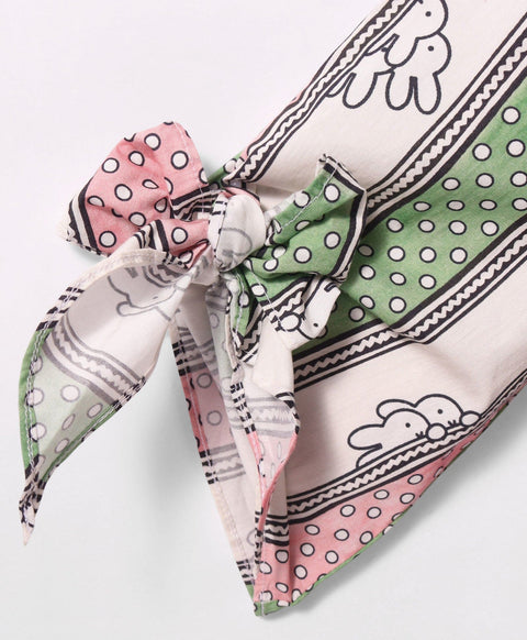 Pre-Order: Stripe & bunny print full Sleeves top with high neck & tie up at sleeve ends-Multi Colour