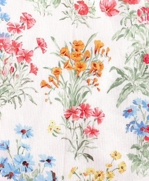 Pre-Order:Floral print full sleeves top with round neck and frill across front-White