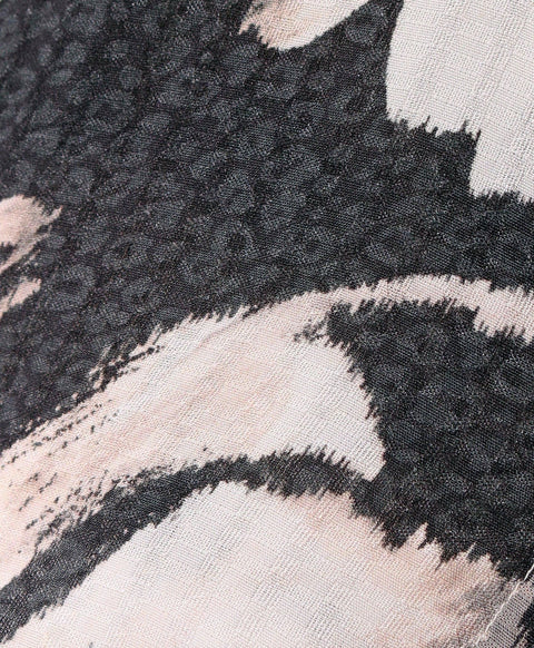 Pre-Order: Abstract print full sleeves top with tie up at centre neck-Black