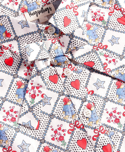 Pre-Order: Red heart and start print full sleeves top tie up at neck-Muli Colour