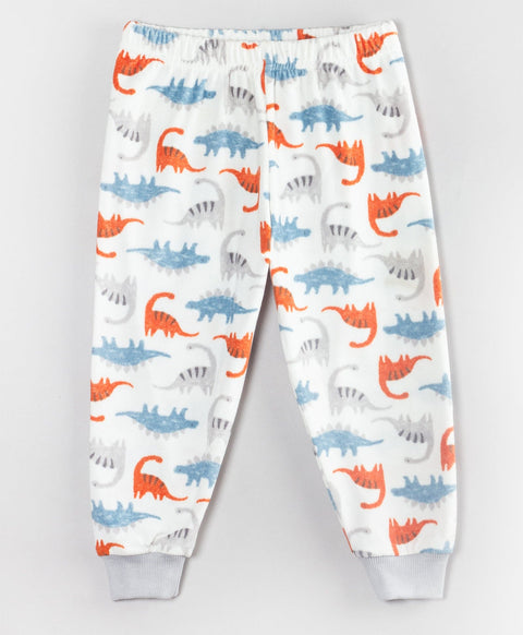 Pre-Order: Full sleeves round neck polar fleece all over Dino print-White