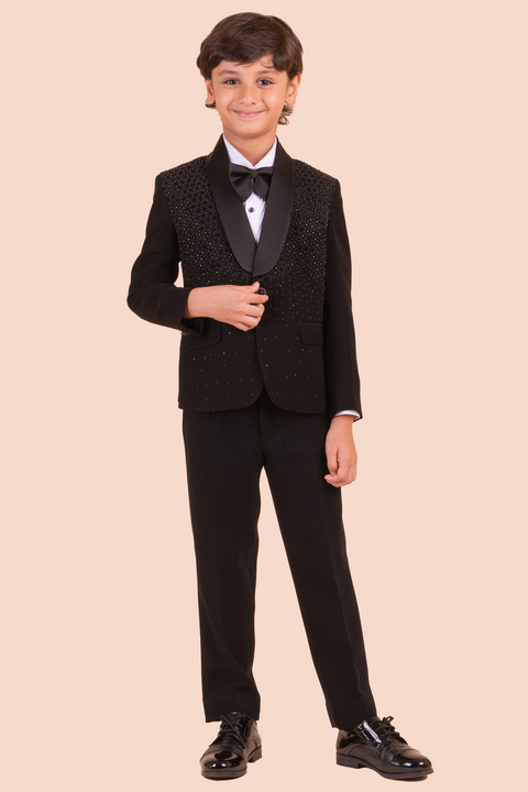 Pre-Order: Black Tuxedo with Hand Embroidery in Self