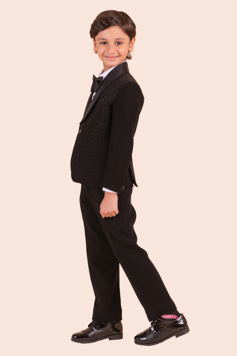 Pre-Order: Black Tuxedo with Hand Embroidery in Self