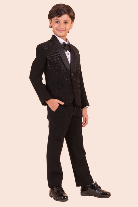 Pre-Order: Black Tuxedo with Hand Embroidery in Self