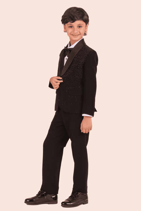 Pre-Order: Black Tuxedo with Hand Embroidery in Self