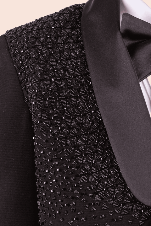 Pre-Order: Black Tuxedo with Hand Embroidery in Self