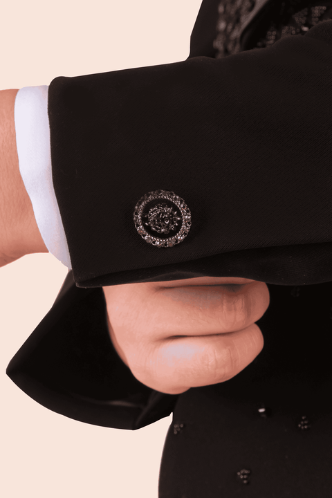 Pre-Order: Black Tuxedo with Hand Embroidery in Self