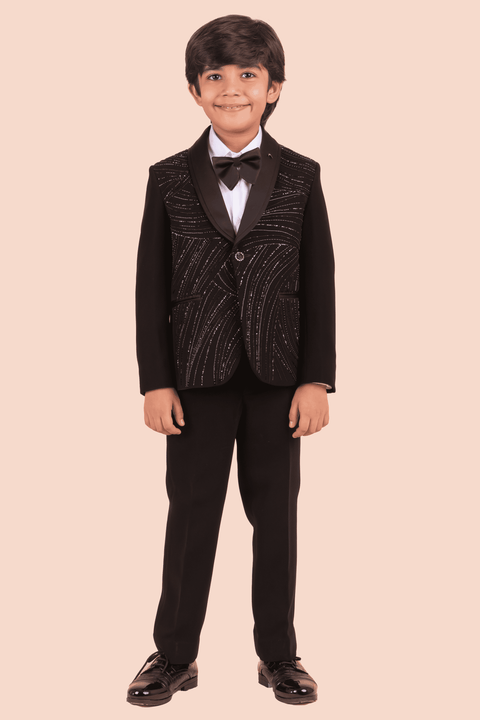 Pre-Order: Black Tuxedo with Hand Embroidery in Self
