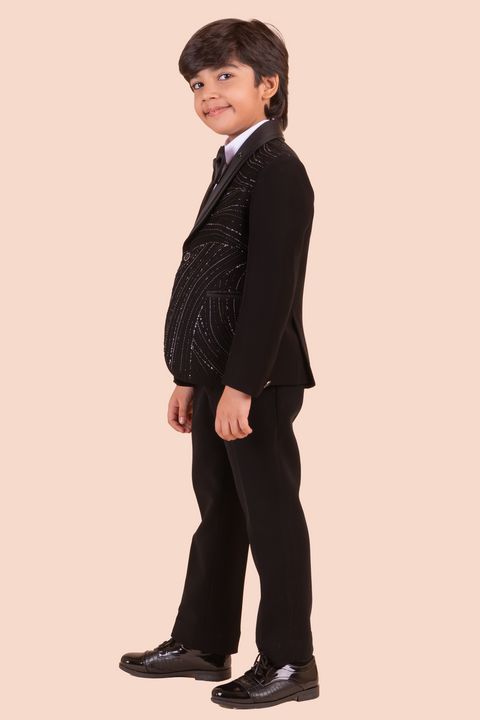 Pre-Order: Black Tuxedo with Hand Embroidery in Self