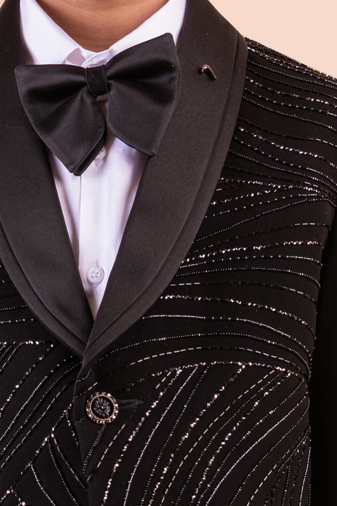 Pre-Order: Black Tuxedo with Hand Embroidery in Self