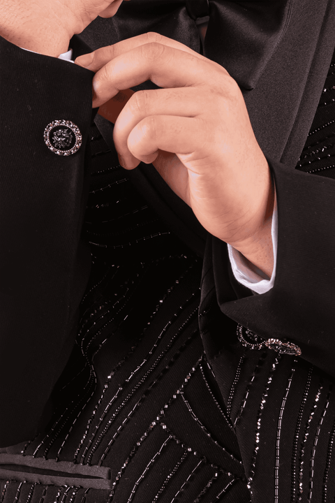 Pre-Order: Black Tuxedo with Hand Embroidery in Self