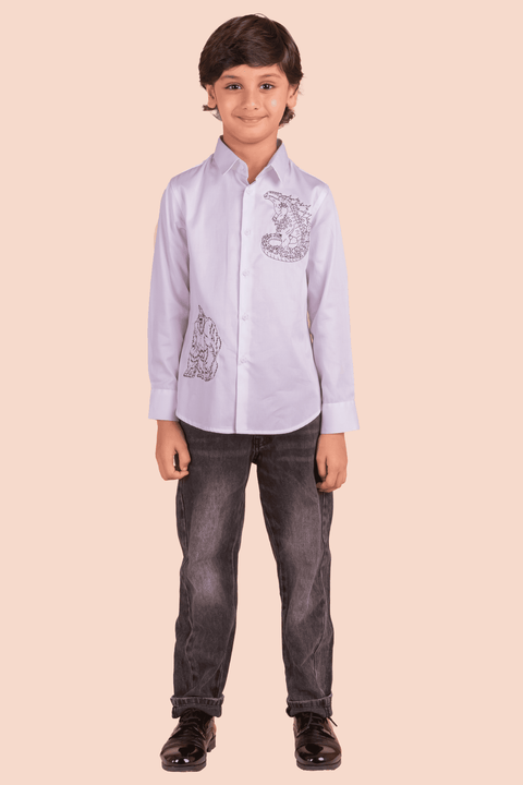 Pre-Order: White Shirt with Black Gorilla Threadwork Embroidery