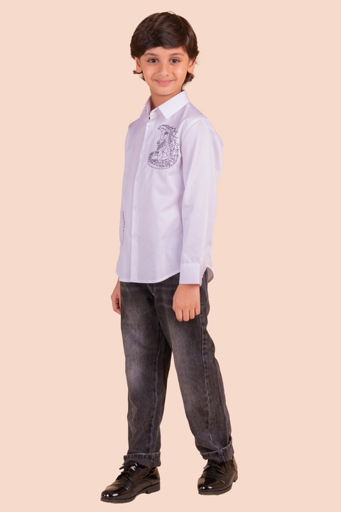 Pre-Order: White Shirt with Black Gorilla Threadwork Embroidery