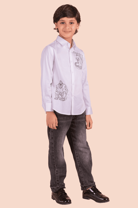 Pre-Order: White Shirt with Black Gorilla Threadwork Embroidery
