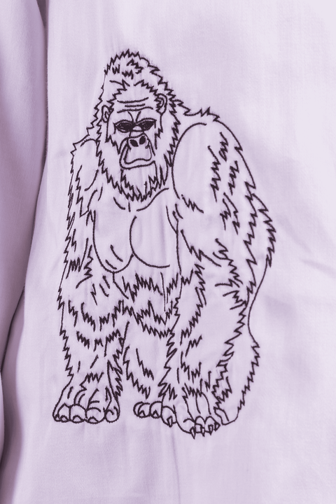 Pre-Order: White Shirt with Black Gorilla Threadwork Embroidery
