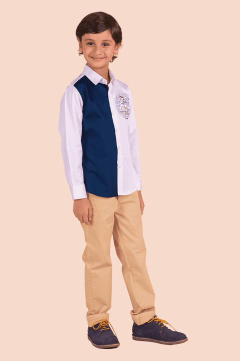 Pre-Order: Shirt with  Colourful  Panelling and Light House Embroidery