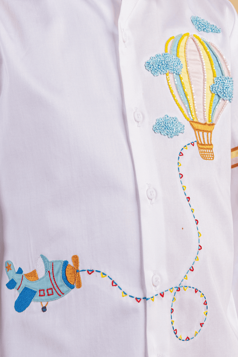 Pre-Order: Shirt with Hot Air Balloon and Aeroplane Embroidery