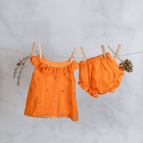 Pre-Order: ORANGE GOTA FROCK WITH BLOOMERS