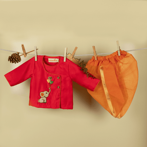 Pre-Order: RED ELEPHANT ANGARKHA WITH ORANGE DHOTI
