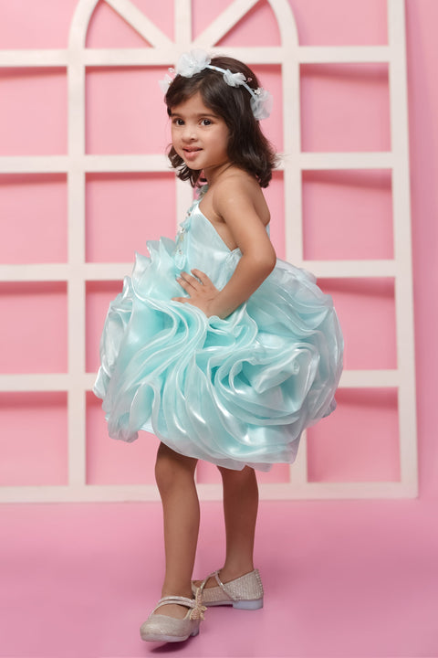 Pre-Order: Green Flower Dress With Silver Embellished Hand Embroidery