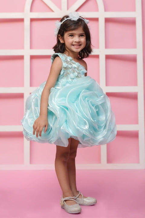 Pre-Order: Green Flower Dress With Silver Embellished Hand Embroidery