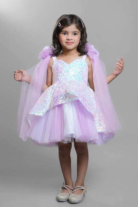 Pre-Order: Mauve Sequin Dress With Shoulder Bow