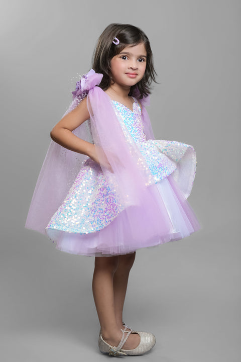 Pre-Order: Mauve Sequin Dress With Shoulder Bow