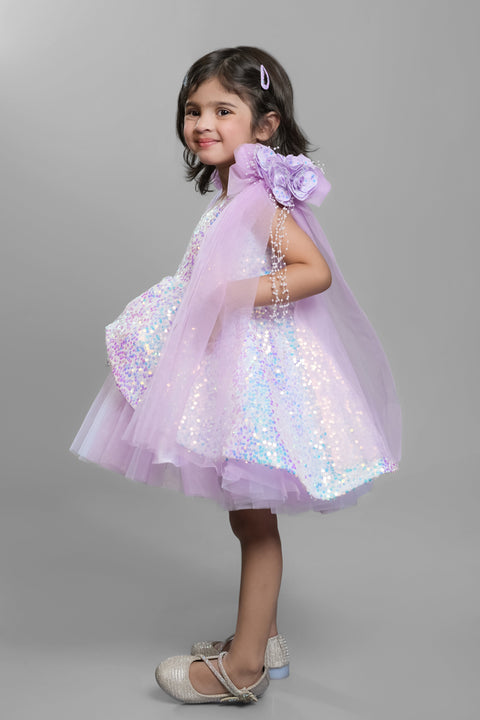 Pre-Order: Mauve Sequin Dress With Shoulder Bow