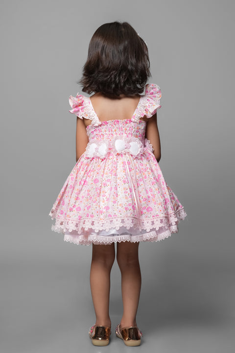 Pre-Order: Floral Printed Dress Embellished With Flower Belt