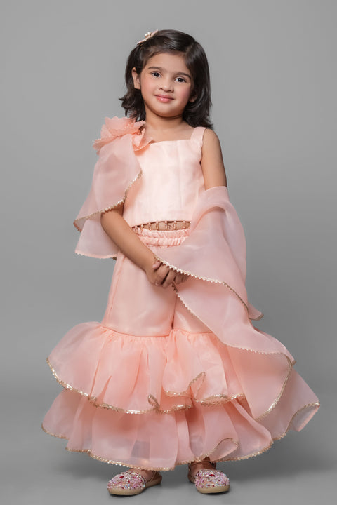 Pre-Order: Peach Gharara With Flower Dupatta