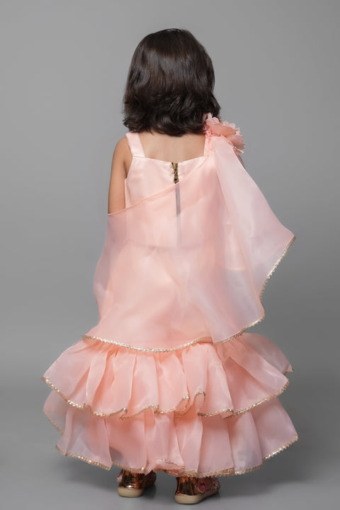 Pre-Order: Peach Gharara With Flower Dupatta