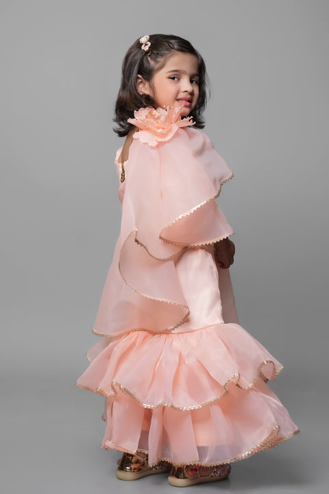 Pre-Order: Peach Gharara With Flower Dupatta