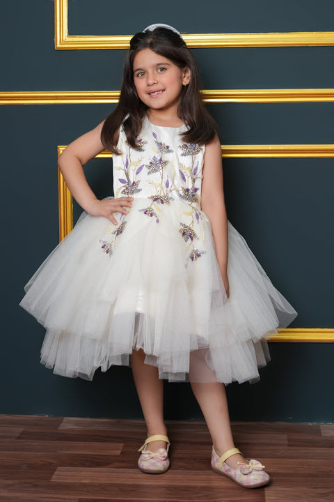 Pre-Order:  Net Flared Dress With Hand Embroidery