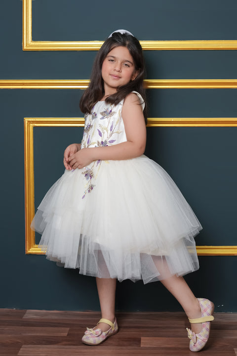 Pre-Order:  Net Flared Dress With Hand Embroidery