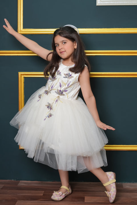 Pre-Order:  Net Flared Dress With Hand Embroidery