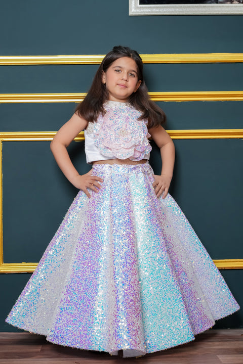 Pre-Order: Glitter Lehenga With Flower Top