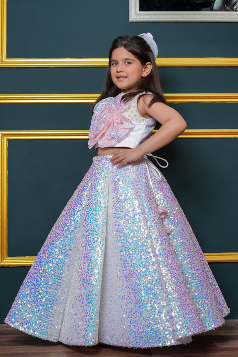 Pre-Order: Glitter Lehenga With Flower Top