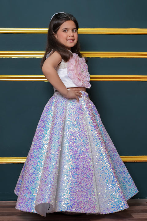 Pre-Order: Glitter Lehenga With Flower Top