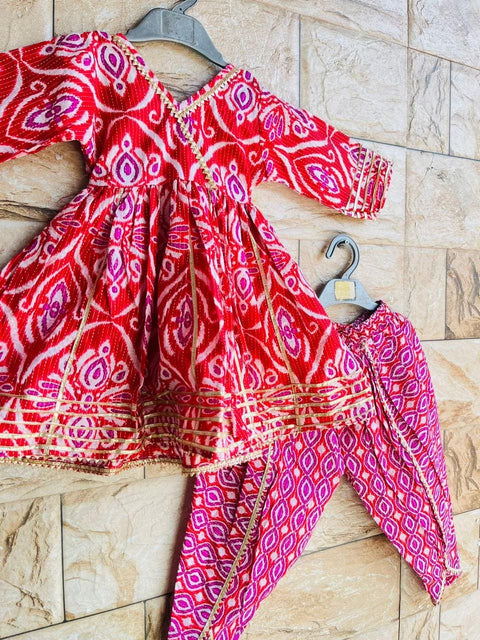 Aatya Kiids Half Sleeves Floral printed Dhoti Set- Red / Purple.