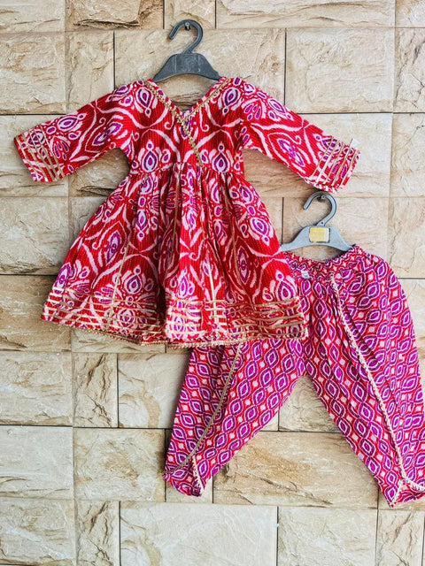 Aatya Kiids Half Sleeves Floral printed Dhoti Set- Red / Purple.