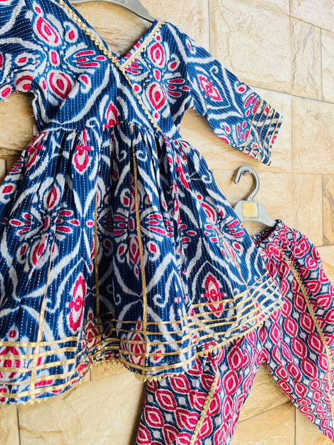 Aatya Kiids Half Sleeves Floral printed Dhoti Set-Navy.