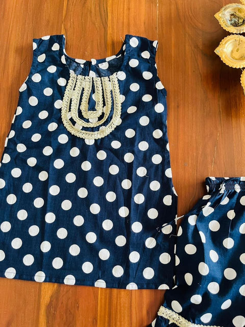 Aatya Kiids Sleeveless Polka Dot Sharara Set- Navy.