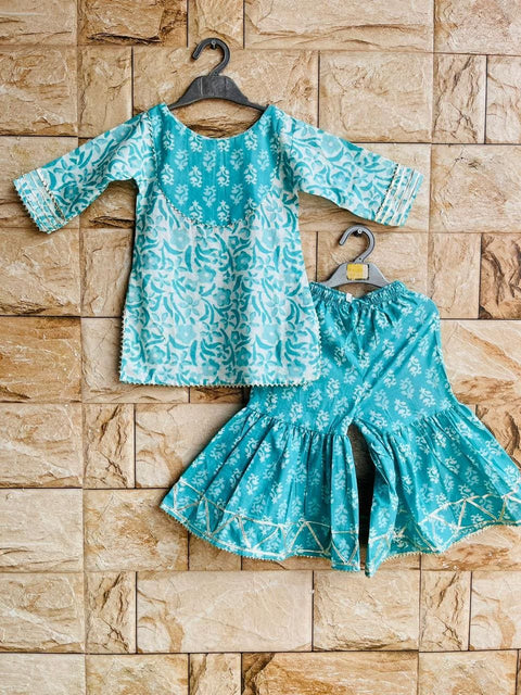 Aatya Kiids Half Sleeves Floral printed Sharara Set- - Blue.