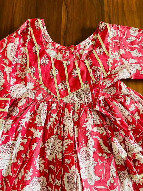 Aatya Kiids Long Sleeves Floral printed Sharara Set- Red.