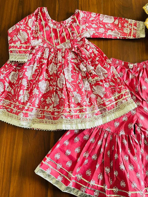 Aatya Kiids Long Sleeves Floral printed Sharara Set- Red.