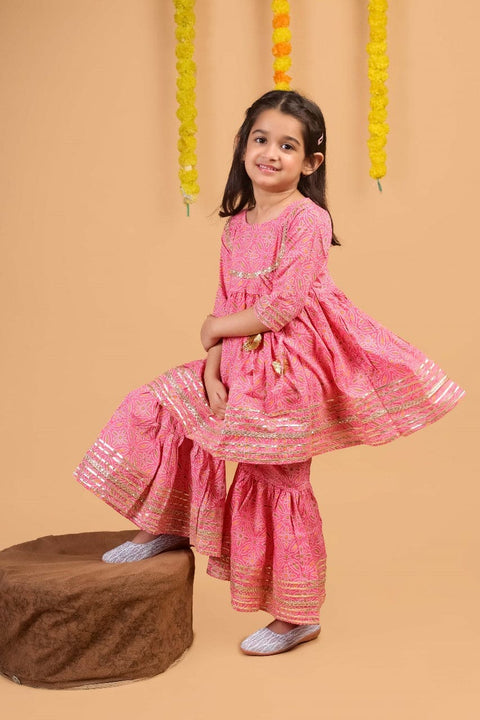 Black Embellished 3 dori Kurti with sharara - Pink