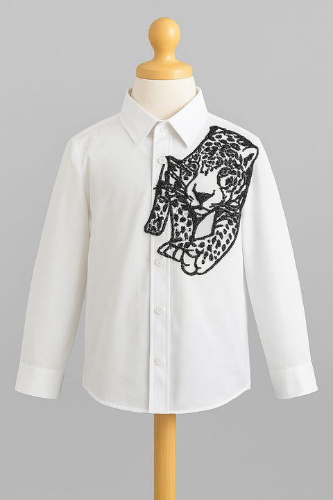 Pre-Order: Leopard Embroidery Shirt (White)