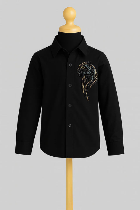 Pre-Order: Leopard Embroidery Shirt (Black)